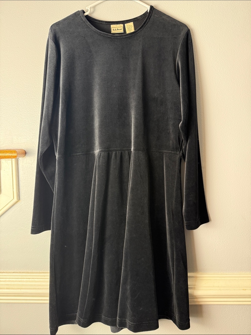L.L.Bean Black Velvet Long Sleeve Dress Knee length